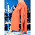 thumbnail image 4 of Pantalones Palazzo ANCHOS MALABIS para mujer NARANJAS Con volantes y cinturón decorativo unitalla, 4 of 5