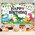 thumbnail image 4 of Dinosaur Happy Birthday Backdrop Cartoon Dinosaur Theme Watercolor Jungle Plant Photography Background Kids Boys Birthday Party Banner Decorations Supplies Photo Booth Props, 4 of 10