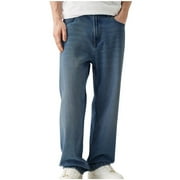 LOVZFMLL Jeans Men Fashion Zipper Button Solid Casual Pocket Sports Trousers Pants