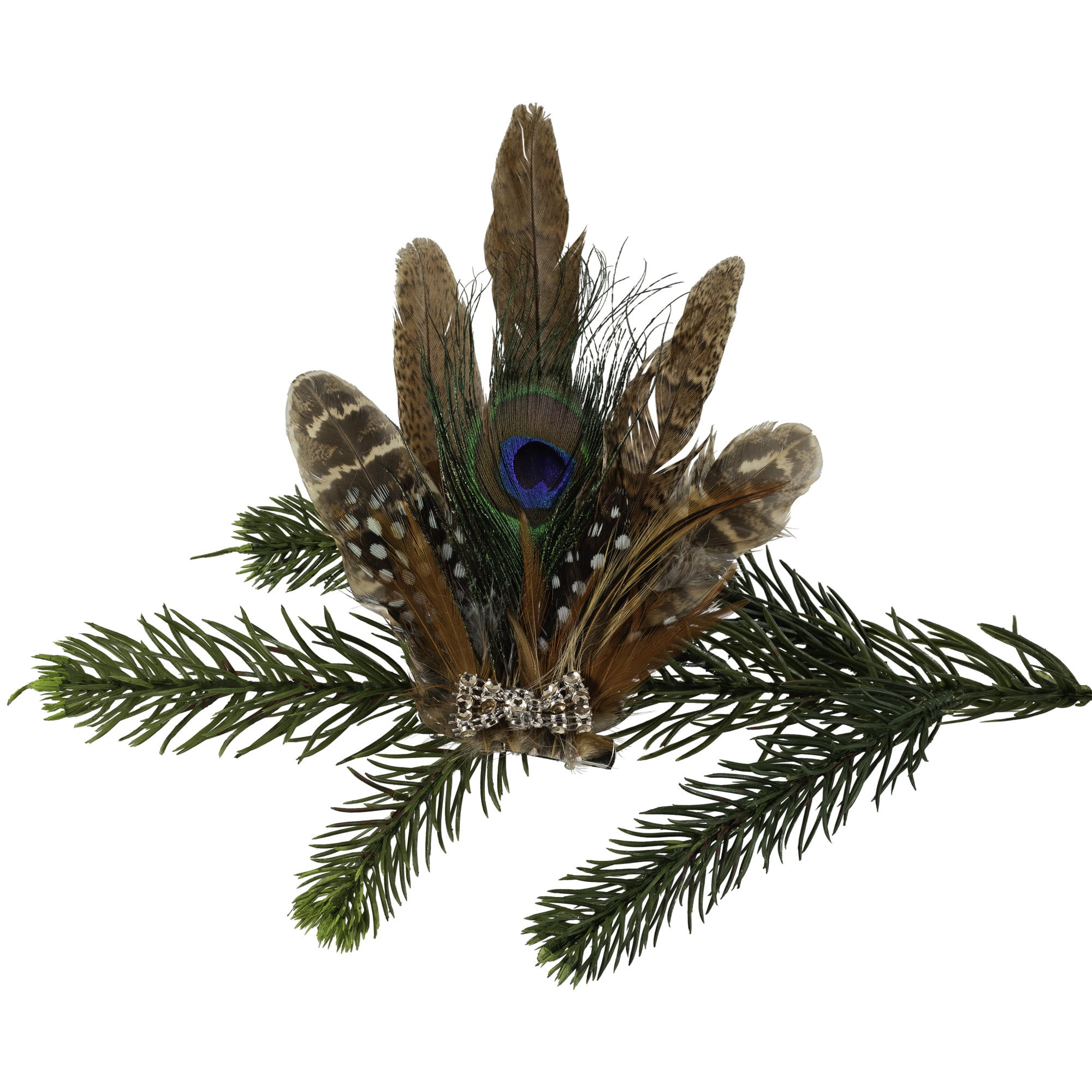 Northlight Peacock Feather Christmas Clip-On Ornament - 6" - Brown, White and Green