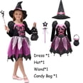 thumbnail image 3 of 2024 Vestido de bruja para niñas de Halloween + sombrero + varita + bolsa de caramelos Disfraz para niños Fiesta de carnaval Conjunto de vestidos de bruja malvada Ropa de 2 a 12 años, 3 of 5