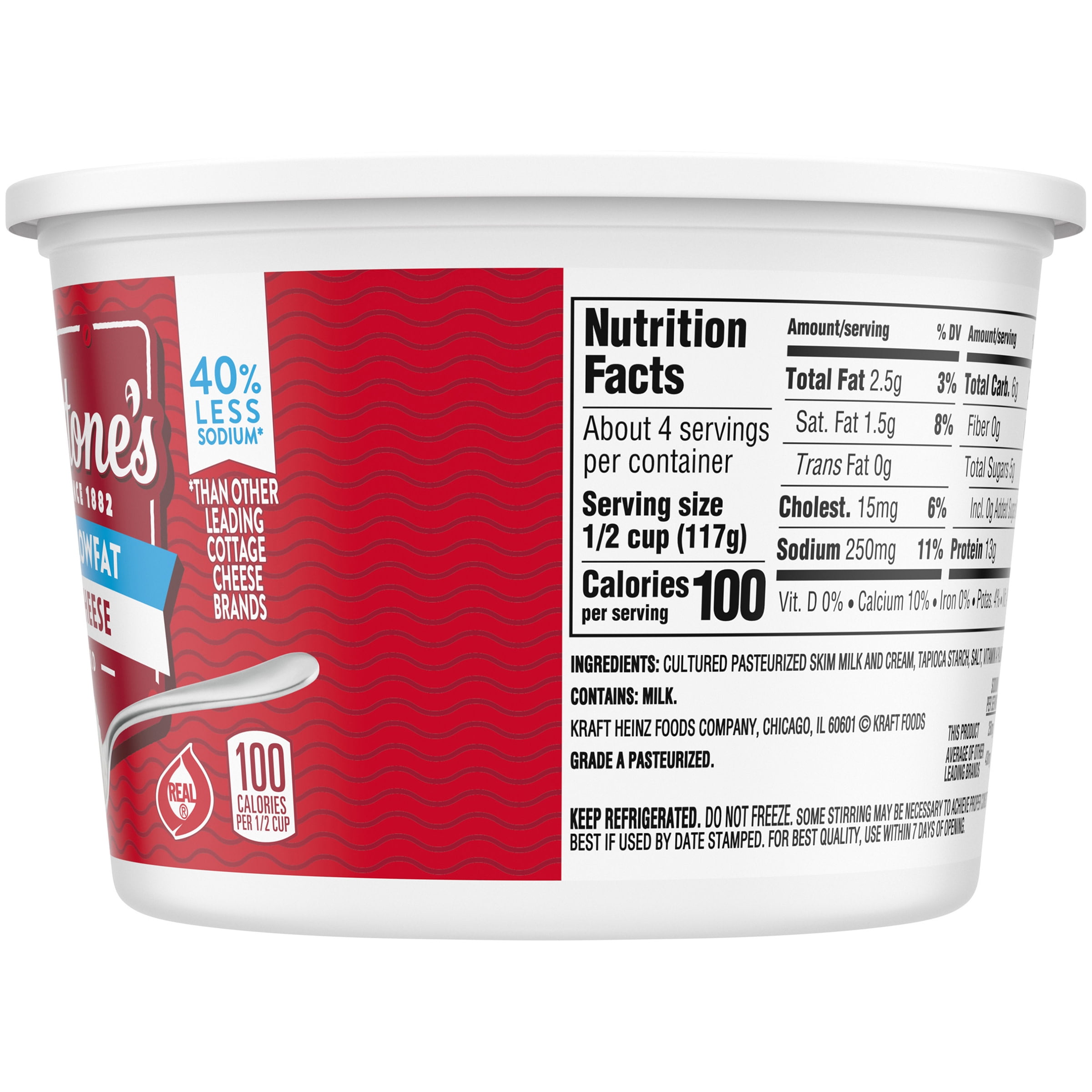 Breakstone's Lowfat Small Curd Cottage Cheese with Low Sodium & 2% Milkfat,  16 oz Tub