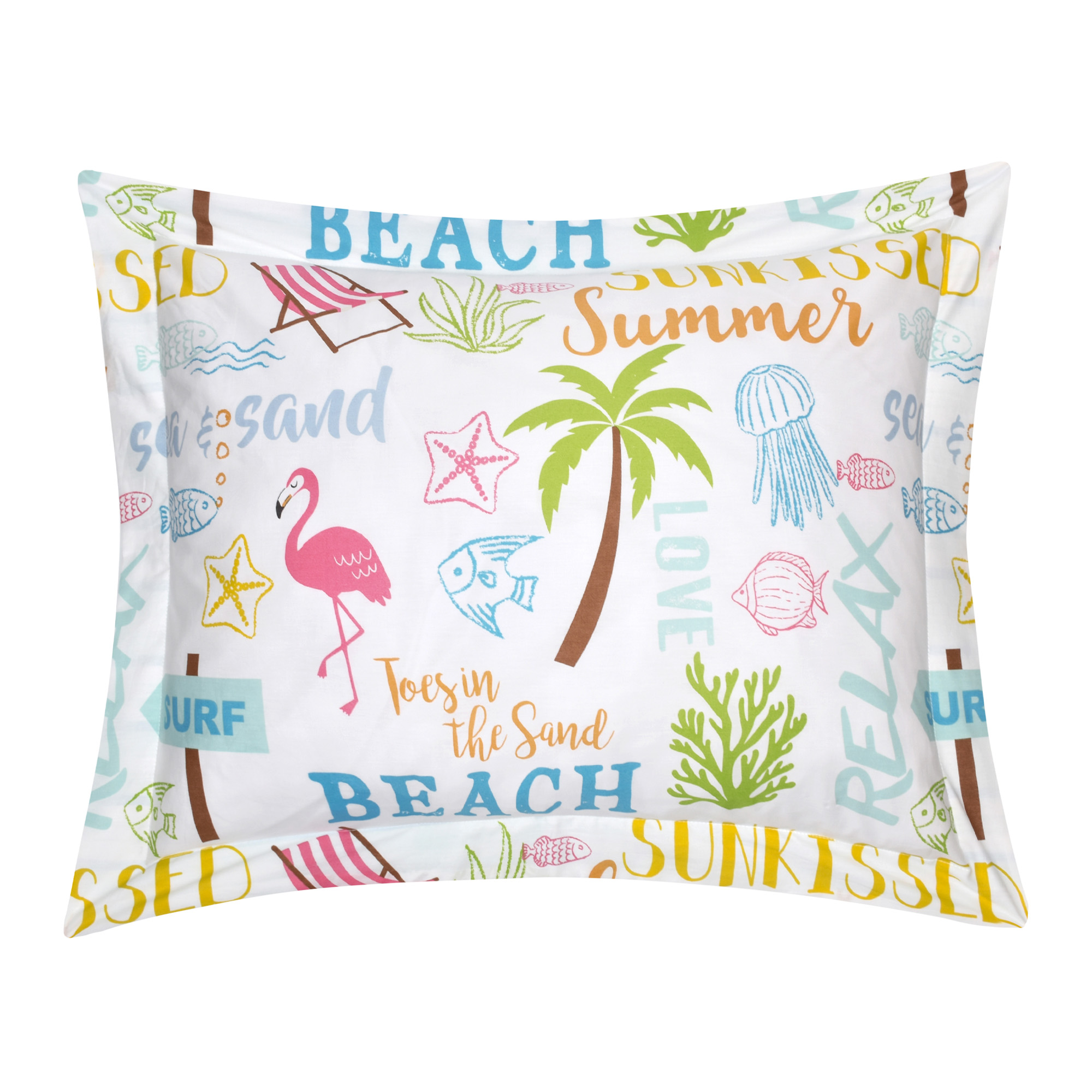 Levtex Home - Beach Days Duvet Cover Set - Twin Duvet Cover (68 x 88in.) + One Standard Pillow Case (26 x 20in.)- Coastal Beach - Teal Blue Yellow Green Brown Pink - Cotton