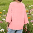 thumbnail image 4 of Womens Cotton Linen Blouses, 3/4 Sleeve Shirts for Women Dressy Casual Vintage Solid Color Lightweight V Neck T-Shirts, 4 of 6