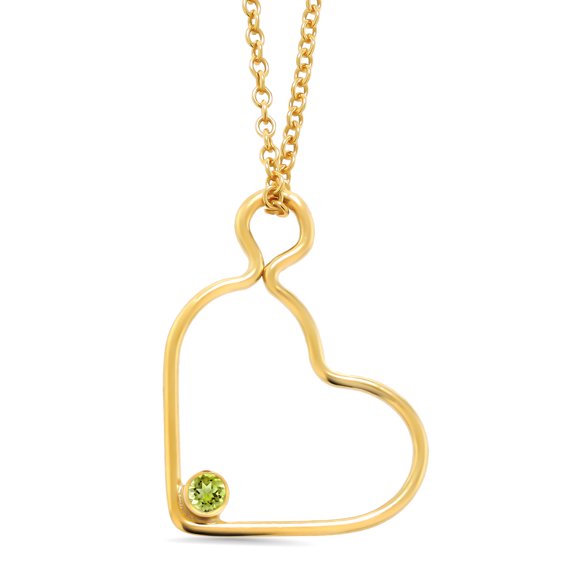 Gem Stone King 2mm Round Green Peridot 14K Gold Filled Heart Pendant With Chain