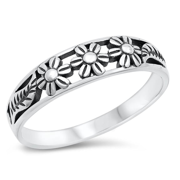 Detailed Flower Leaf Daisy Ring .925 Sterling Silver Band Jewelry Female Male Unisex Size 4