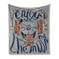 thumbnail image 1 of Enjoy the Music Soft Flannel Fleece Throw Blanket, Funky Typography and a Dog Portrait, Cozy Plush for Indoor and Outdoor Use, 60" x 80", Grey Yellow Ceil Blue, by Ambesonne, 1 of 5