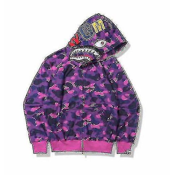 Bape Shark Jaw Camo Full Zipper Hoodie Herren Sweats Mantel Jacke Purple-m