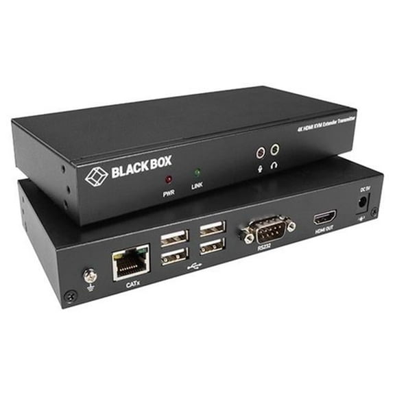 Black Box  KVX Series KVM Extender Over CATx - 4K, Single-Head, HDMI, USB 2.0, Serial, Audio, Local Video