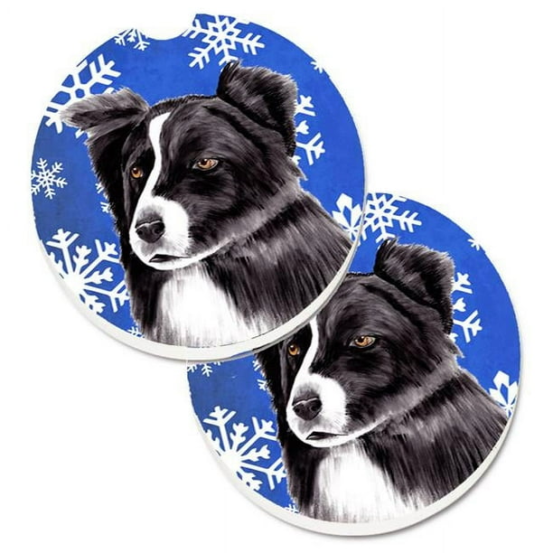 Carolines Treasures SC9367CARC Border Collie Winter Snowflakes Holiday Set of 2 Cup Holder Car Coaster