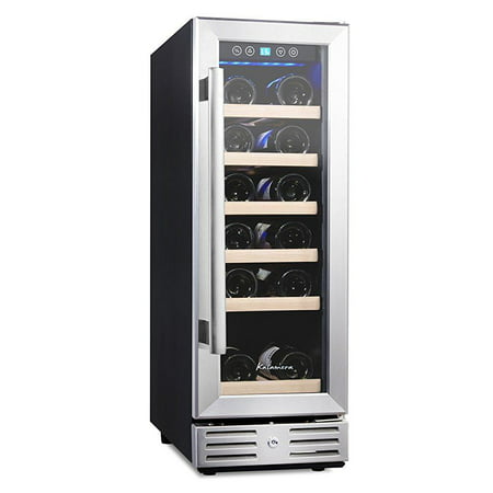 kalamera 12'' wine refrigerator 18 bottle built-in or freestanding with stainless steel & double-layer tempered glass door and temperature memory