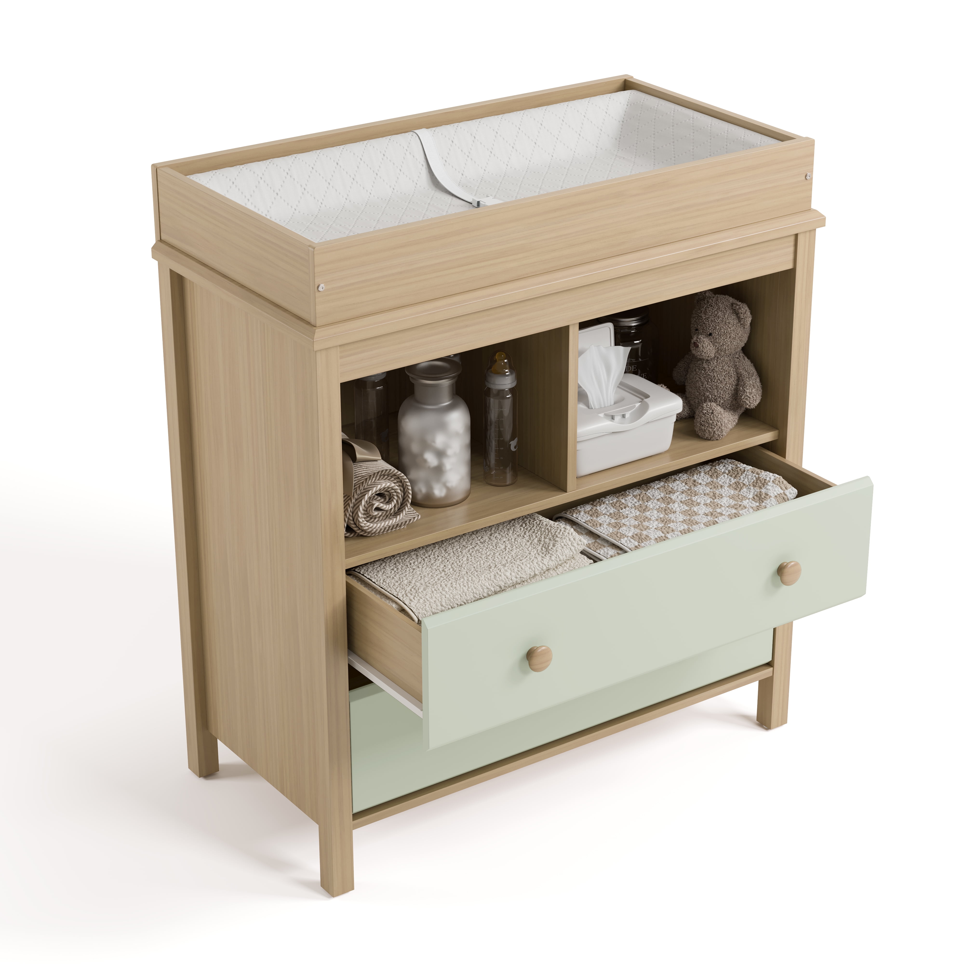 Storkcraft Alpine 2-Drawer Infant Changing Table Dresser, Driftwood with Sage