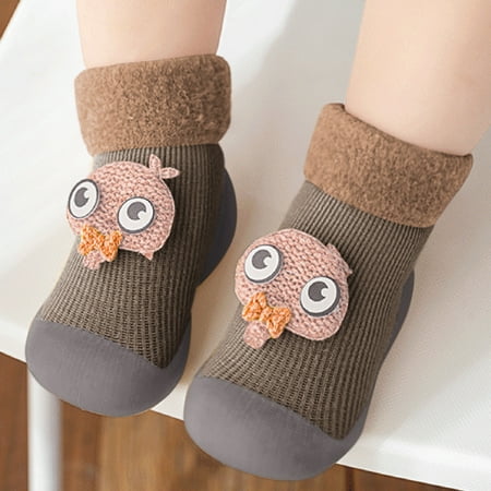 

〖Roliyen〗Toddler Shoes Warm Stocking Girls Knit Socks Kids Rubber Soft Solid Sole Slipper Toddler Baby Boys Shoes Baby Shoes
