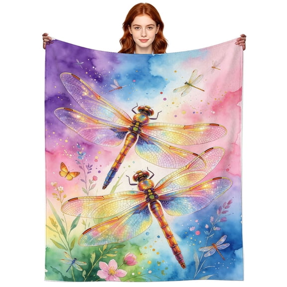 Colorful Dragonfly Blanket Gifts for Women Men Dragonfly Lovers Mom,Soft Cozy Flannel Dragonflies Throw Blankets for Bed Sofa Couch Mother's Day 50x40 Inch