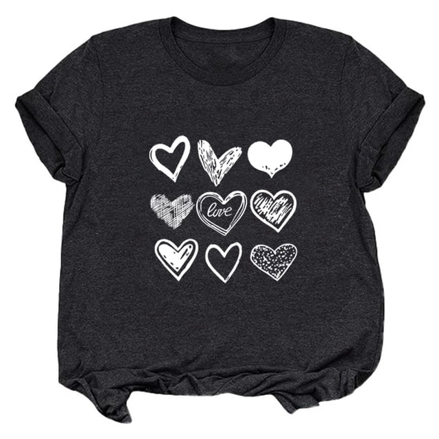Fvwitlyh T-Shirt Personnalisé Femme Décontracté Doux Saint-Valentin Simple T-Shirt Imprimé Confortable Manches Courtes Couple Col Rond Haut Noir,m