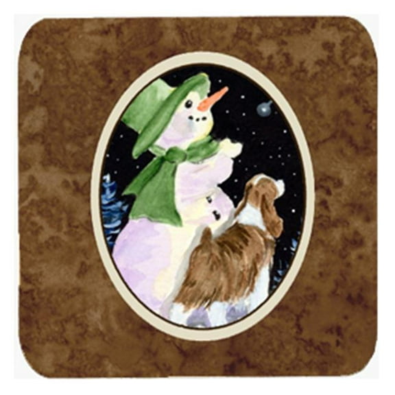 Snowman with English Springer Spaniel Foam Coasters, Set - 4