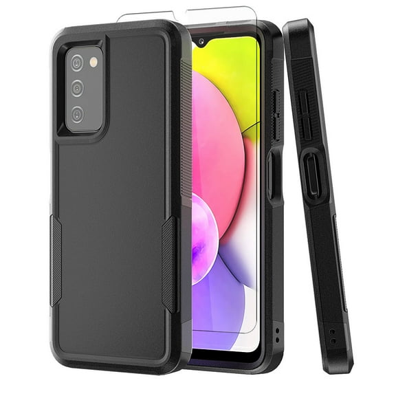 NIFFPD Samsung Galaxy A03S Case with Screen Protector Tough Rugged Shockproof Protective Phone Case for Galaxy A03S Black