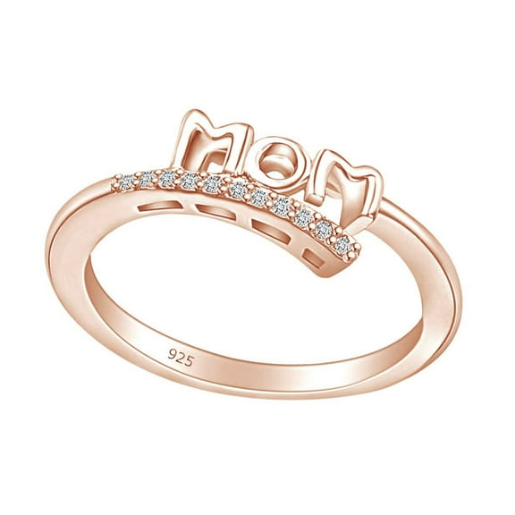 Mother's Day Jewelry Gifts Round Shape White Cubic Zirconia Mom Promise Ring In 14k Rose Gold Over Sterling Silver Ring Size-5