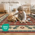 thumbnail image 4 of ODIKA 6'x9' Blue Teal Courtyard Medallion Diamond Washable Area Rug Traditional Style Central Rosette Non-Slip, Easy Care, for Family Room, Living Mater Bedroom, 4 of 7