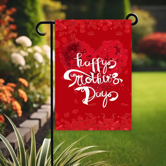 Yhmxh Happy Mother's Day Garden Flag, Red Rose Heart Yard Flags Welcome Mother's Day Outdoor Decor for Spring, Garden Farmhouse Decoration Double Sided(12x18 Inch)