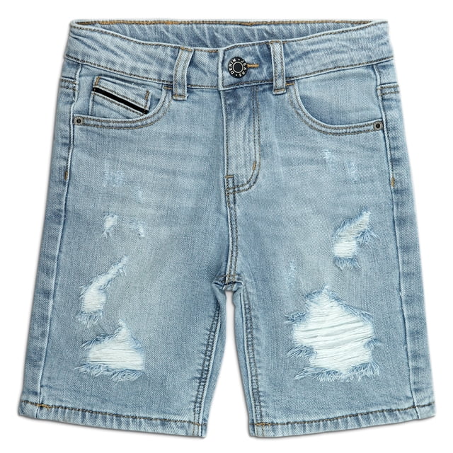KIDSCOOL SPACE Baby Boys Summer Denim Shorts, Ripped Soft Elastic Band Inside Half Jean Pants