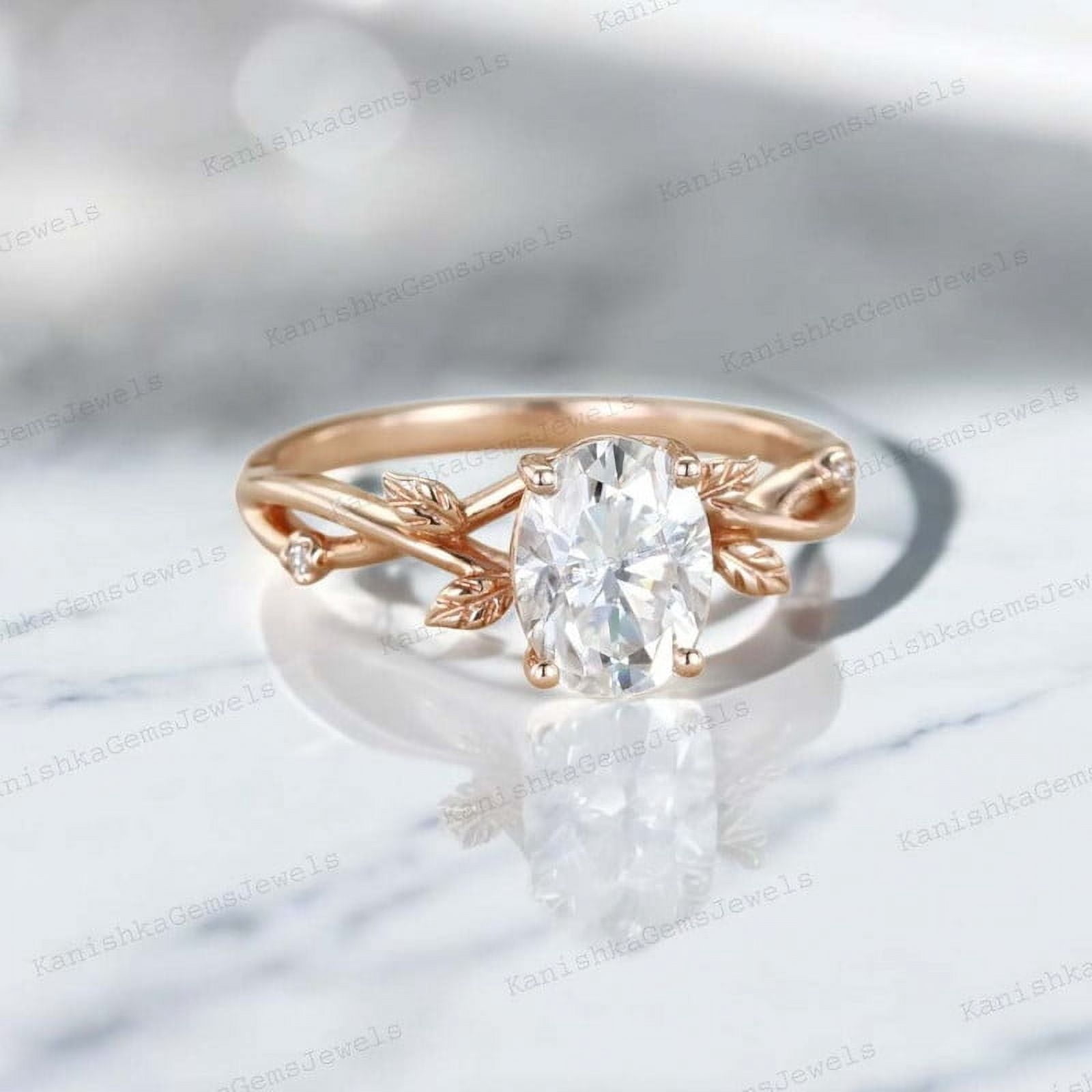 KANISHKAGEMS&JEWELS 2Ct 8x6mm / Oval Cut Moissanite Engagement Ring CZ Diamond Twig Leaf Ring Nature Inspired Women Jewelry Birthday Gift For Daughter