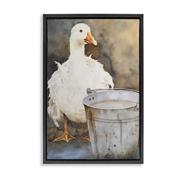 Stupell Industries Rustic Lodge Duck & Country Pail Black Floating Frame Canvas Art, 17 x 25, by Stephanie Fielden