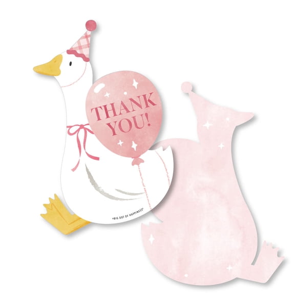 Big Dot of Happiness One Silly Goose Pink Thank You Cards with Envelopes, Girl 1st Birthday Party Flat Blank Thank You Note Cards - Set of 12
