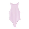 thumbnail image 3 of QUYUON Women Bodysuits Summer Sleeveless Crew Neck Sleeveless Tank Tops Bodysuits Solid Color T-shirt Bodysuit Tops for Women Body Suits Thong Jumpsuit Fashion Rompers, Style 141 Purple XL, 3 of 4