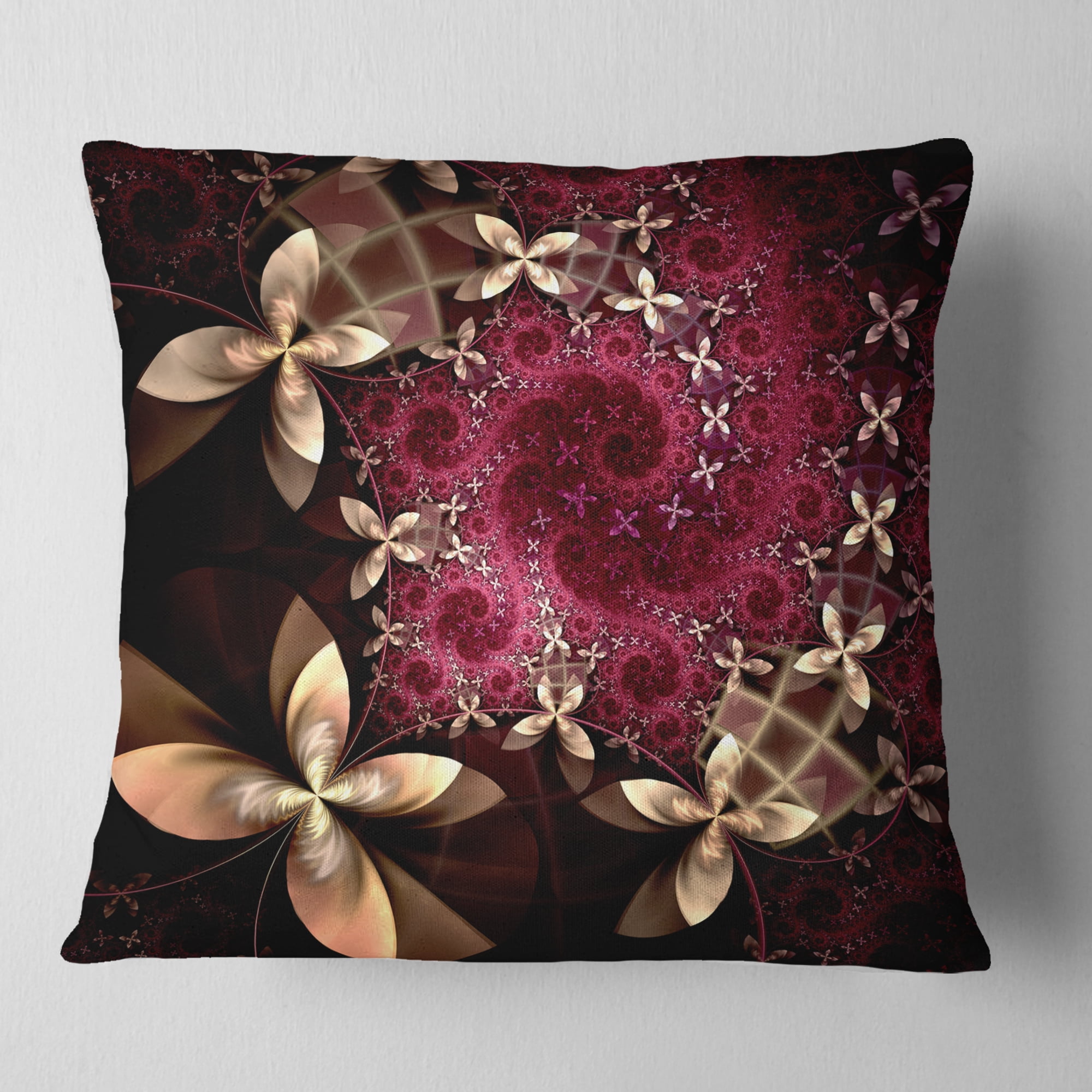 Designart Yellow and Red Fractal Flower Pattern - Abstract Throw Pillow - 16x16