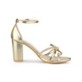 thumbnail image 3 of BLISSFUL STEP Women's Shoes Bow Tie Open Toe Ankle Strap High Block Heel Sandals Gold 8.5, 3 of 7