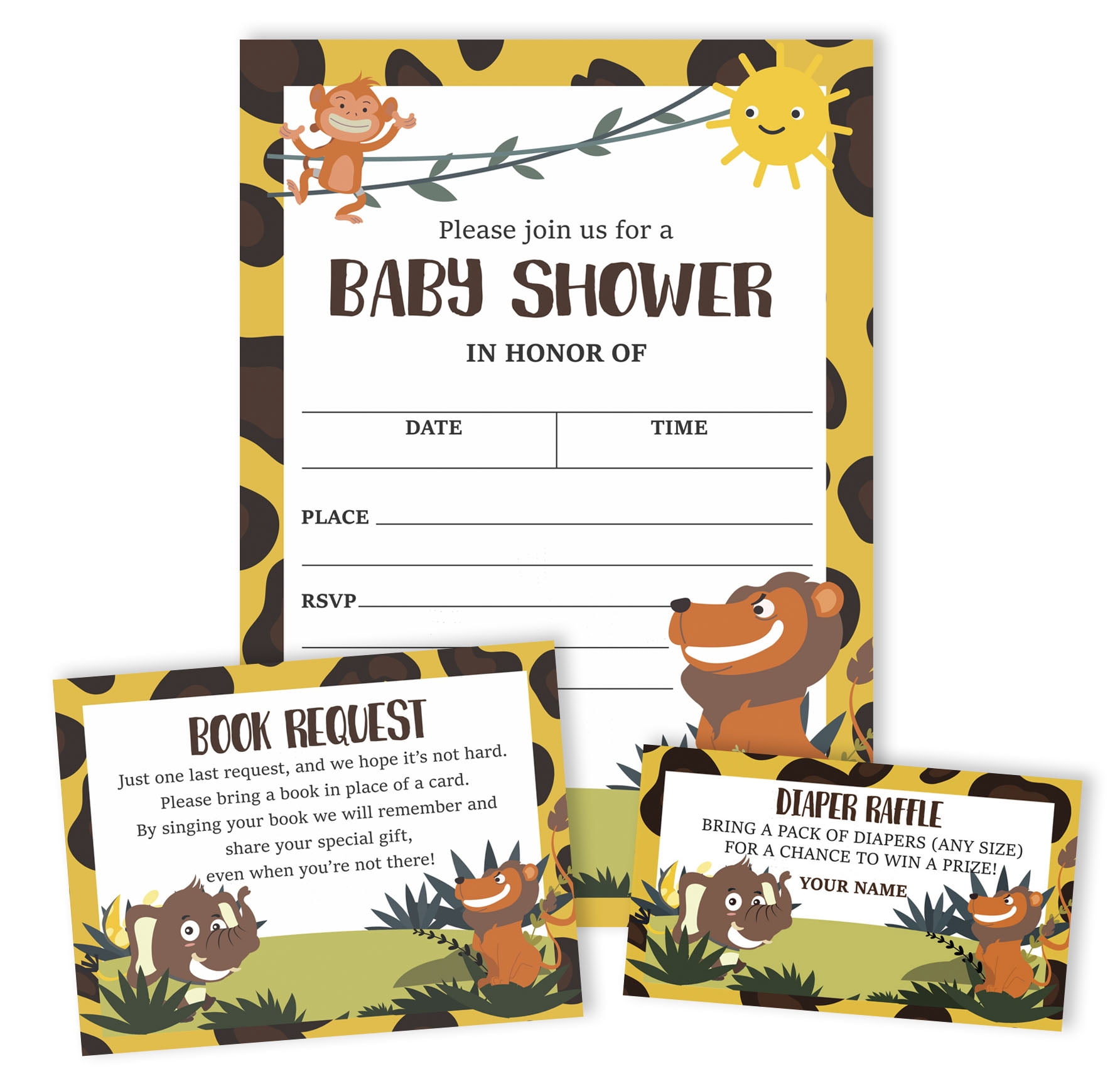 Inkdotpot Set Of 30Jungle Animals Baby Shower Invitations-Diaper Raffle Tickets And Baby Shower Book Request Cards Gender Neutral Invites Its A Boy Its A Girl