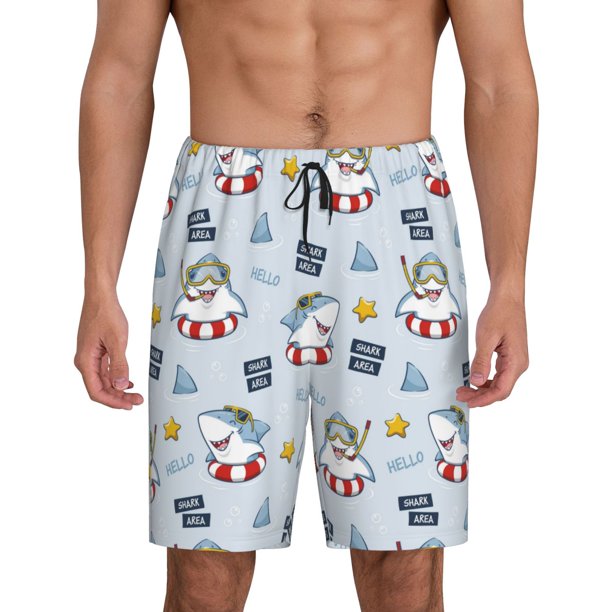 Fotbe Swimming Shark Pantalones Cortos de Pijama para Hombre, Ropa de Dormir, Pantalones de Pijama Cortos para Hombre-3X-Large