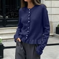 thumbnail image 2 of gbyLJF Womens Ruffer Sweater Cardigan Button Down Long Sleeve Crew Neck Cropped Knitted Tops Blue, 2 of 6
