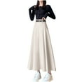 thumbnail image 4 of Abomasnow Maxi Skirts for Women Hight Wasited A Line Pleated Long Skirts with Belted Fall Winter Skirts S-XL, 4 of 7