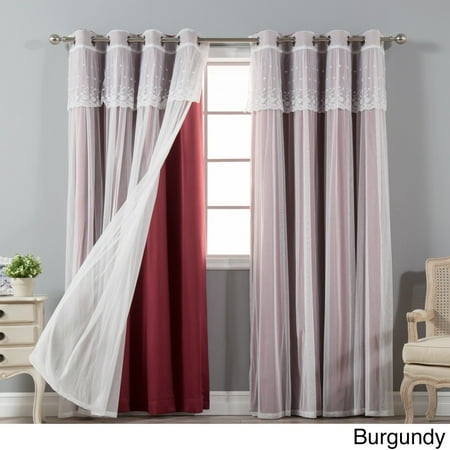 Aurora Home Mix & Match Tulle Sheer with Attached Valance and Blackout 4-piece Curtain Panel