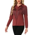 thumbnail image 5 of INSPIRE CHIC Women's Fringe Shirts Long Sleeve Button Down Chic Western Cowgirl Tops XS Dark Red, 5 of 7