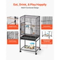 thumbnail image 4 of KFFKFF Spacious Bird Cage, 24.6 x 16.7 x 53.9 inch, Flat Top Design, Durable Wrought Iron Construction with Perches, Removable Tray, Feeders, and Wheels, Suitable for Parrots, Blue Tits, Cockatiels, 4 of 9