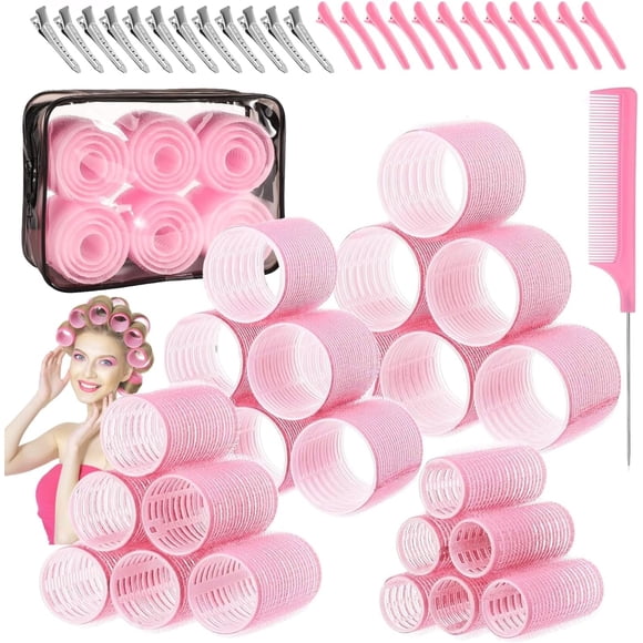 50 Juego de Rizadores de Cabello Grandes, 4 Tamaños Rizadores Autosujetantes, 5 mm/36 mm/48 mm/60 mm, Rulos de Pelo con Clip, para Cabello Largo,Cabello Corto con Flequillo (Ro