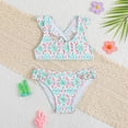 thumbnail image 5 of Lkhaha Girls' Two-Piece Bikini Swimsuit Set Colorful Floral Print Ruffled Strap Bathing Suit Quick Dry Green 4-5 Years, 5 of 7