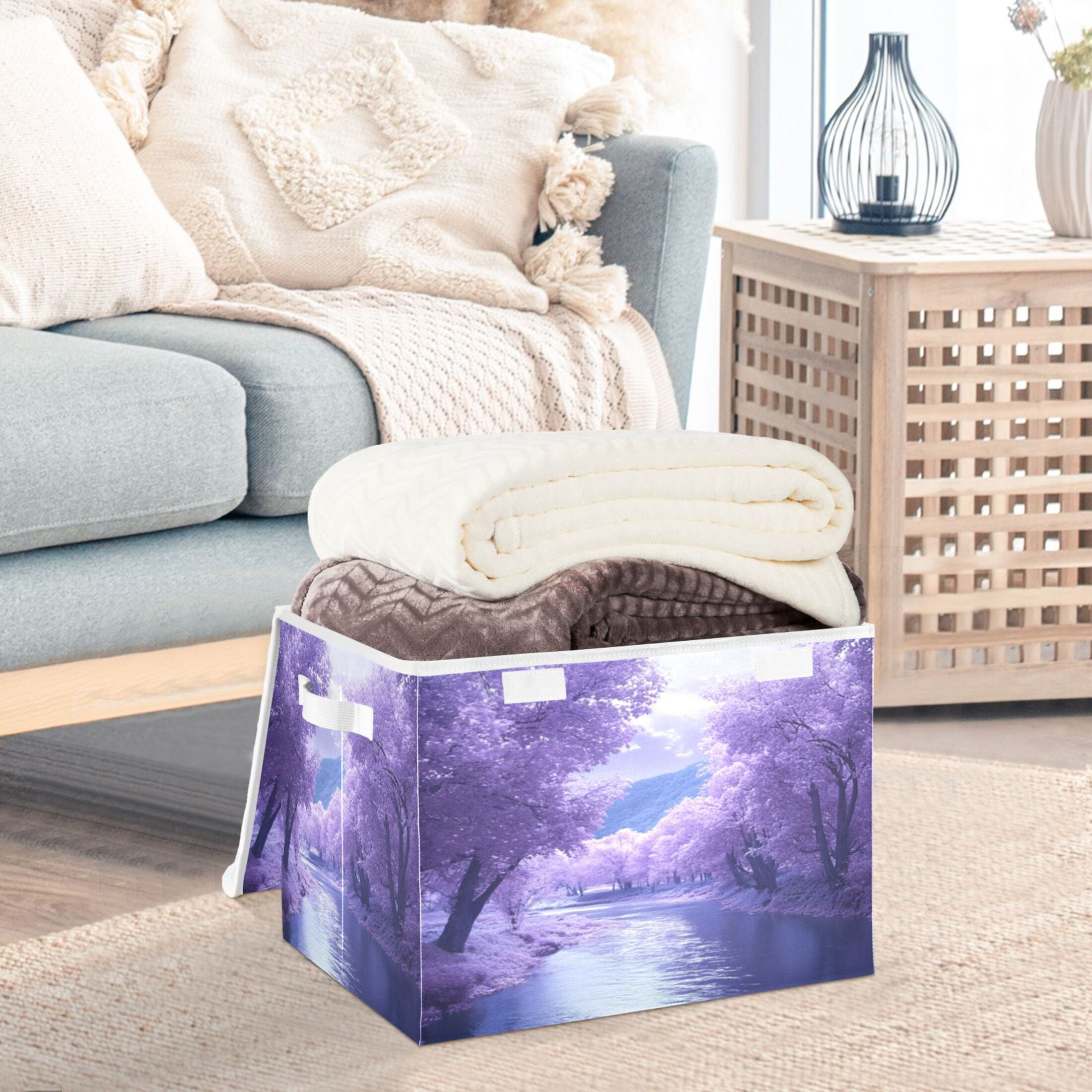 Storage Box With Lid 16.5x12.6x11.8In Foldable Stacked Household Storage Box Purple River Picture