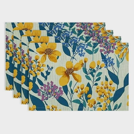 

Pratyus Set of 4 Flowers Pattern Colors Linen Cloth Placemats for Birthday Parties and Home Decoration 18x12in