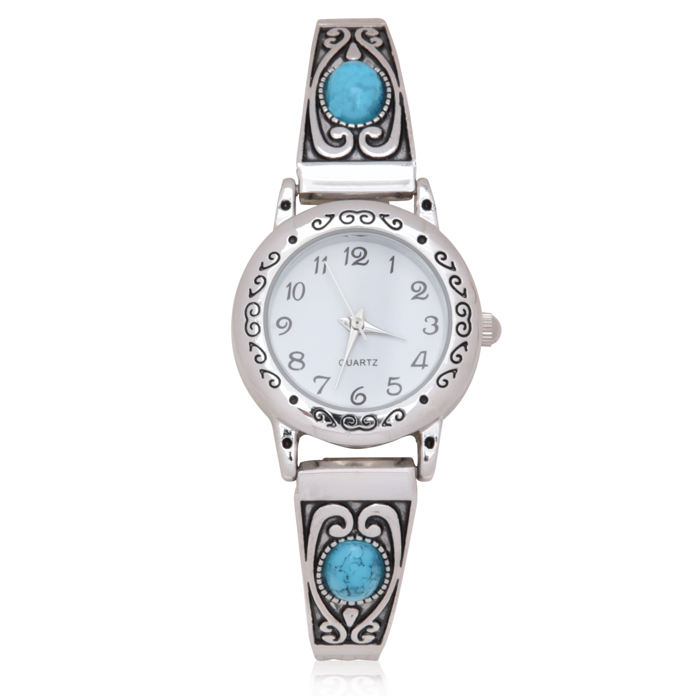 Time and Tru Adult Analog Watch in a Silvertone Round Case with Turquoise Band - WML2003WM1