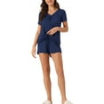 thumbnail image 2 of INSPIRE CHIC Women's Lounge Outfits Casual V Neck Shorts Sleeves Tops with Shorts Pajama Sets XL Blue, 2 of 6