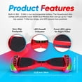 thumbnail image 2 of Hoverboard for Kids Ages 6-12 Self Balancing Scooter with Led Lights for Kids and Adults, 6.5” Wheels Bluetooth Hoverboard with Built-in Speaker, UL Safety Certified (Red), 2 of 8
