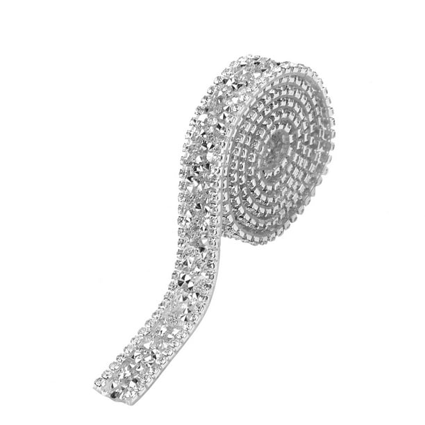 Rollo de malla de diamante de 1 yarda y 15 mm para envolver cinta decorativa con cristales brillantes (plateado)
