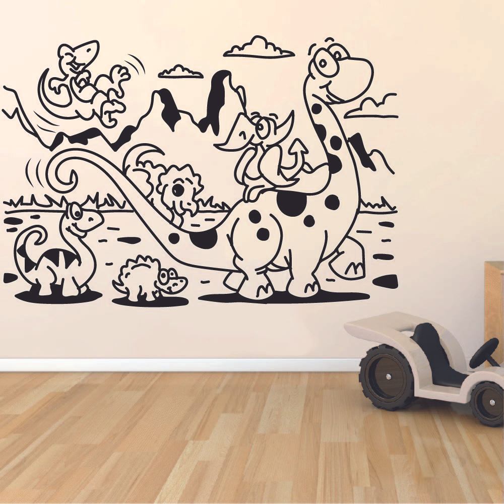 Happy Dino Island Dinosaur Trex T-Rex Wall Sticker Art Decal for Girls Boys Kids Room Bedroom Nursery Kindergarten Garage House Fun Home Decor Stickers Wall Art Vinyl Decoration Size (27x30 inch)