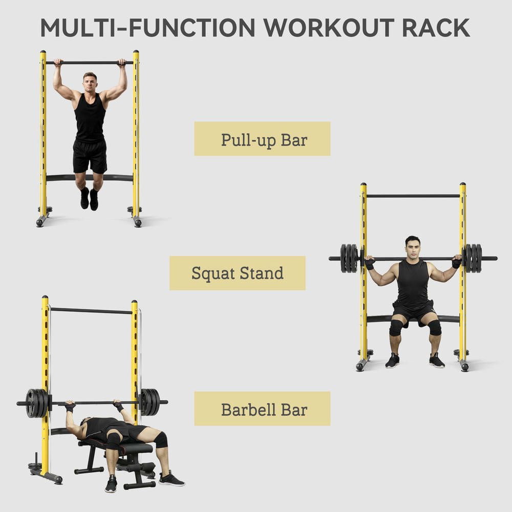 Resenkos Multi-Function Half Squat Rack with Pull-Up Bar and Bench Press - Yellow