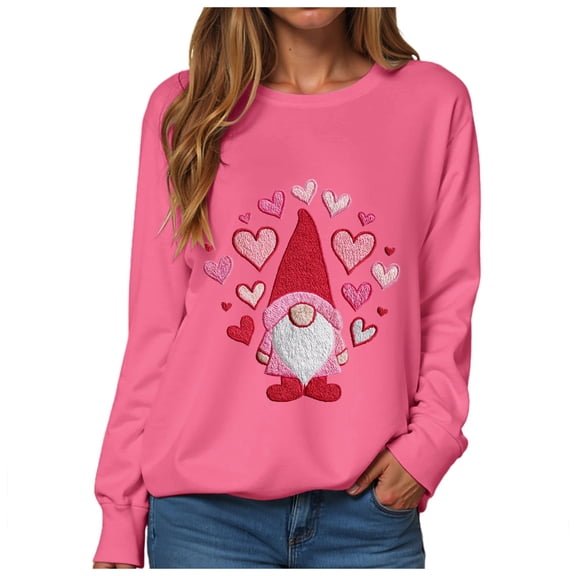 vigerkar Valentines Sweatshirt Women Gnomes Shirts Love Heart Sweater Crewneck Long Sleeve Pullover Tops (Hot Pink, XXL)