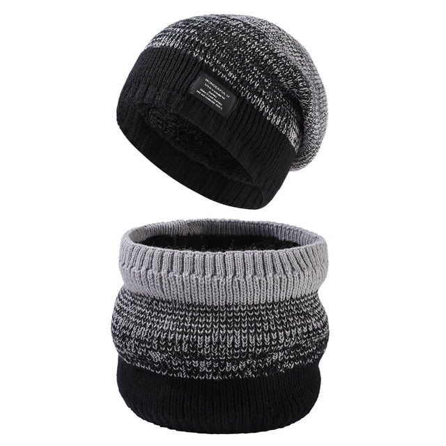 Men's Winter Knitted Hat and Scarf Set Gradient Snowy Velvet Warm Outdoor Accessories for Cold Weather